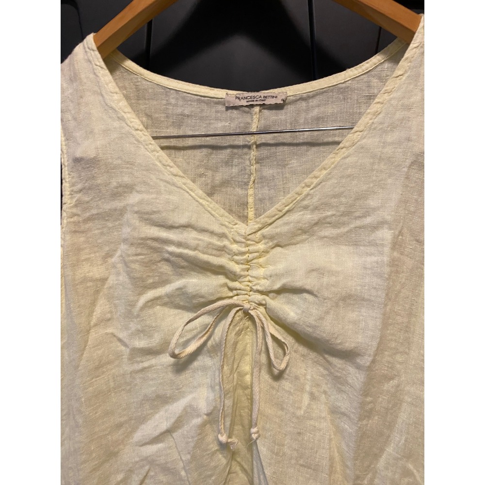 Linen Midi Dress Drawstring Bust S Butter Yellow Italy Quiet Luxury Minimalist - Picture 3 of 6